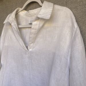 Sigrid Olsen 100% Linen Tunic Top White 1X Boho Coastal Beach Resort XL Minimal